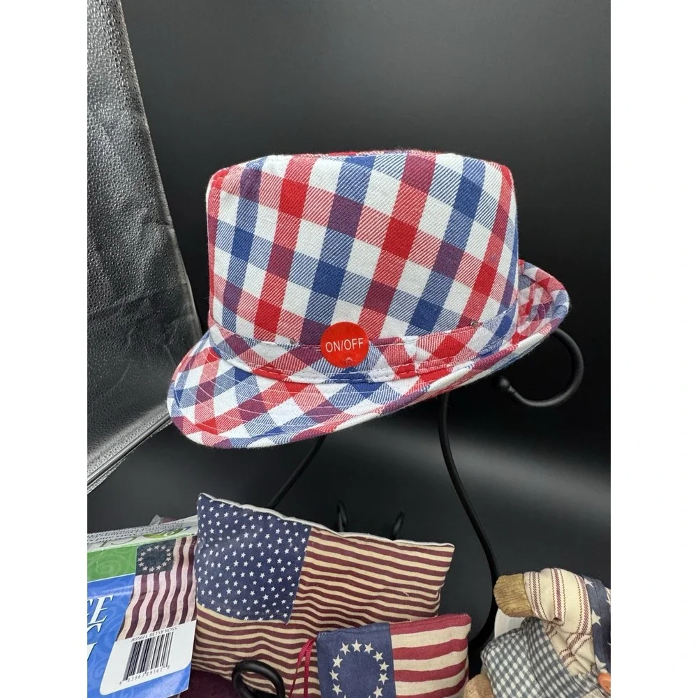 4th Of July Bundle Russ Patriotic Bear Blinking Hat Red White Blue USA Freedom